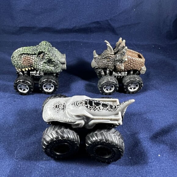 Lot Of 3 Mini Dino Monster Trucks With Spiked & Textured Designs On Large Tires - Picture 5 of 5